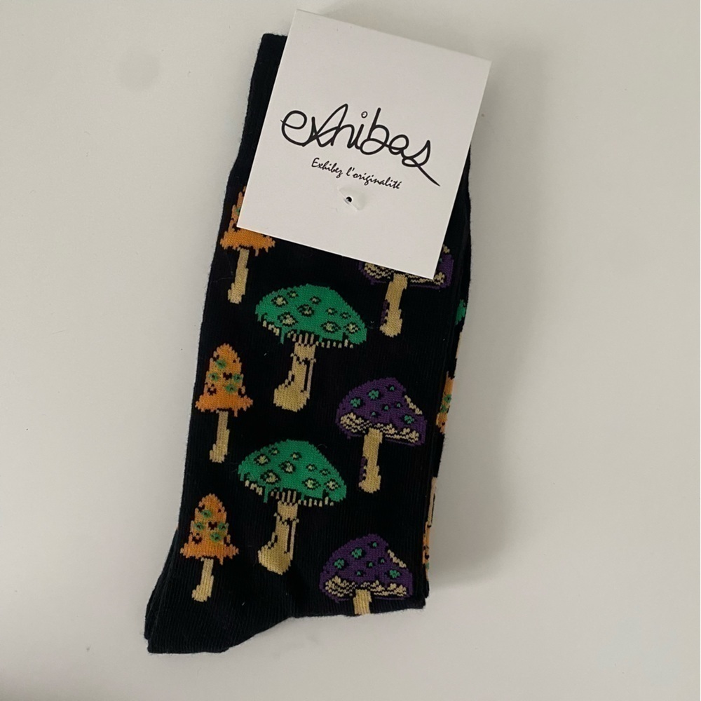 NWT 🆕 Lot of 3 Men Skater Funky Printed Crew Socks • Mushroom Pizzas Eye Flower - Picture 2 of 8